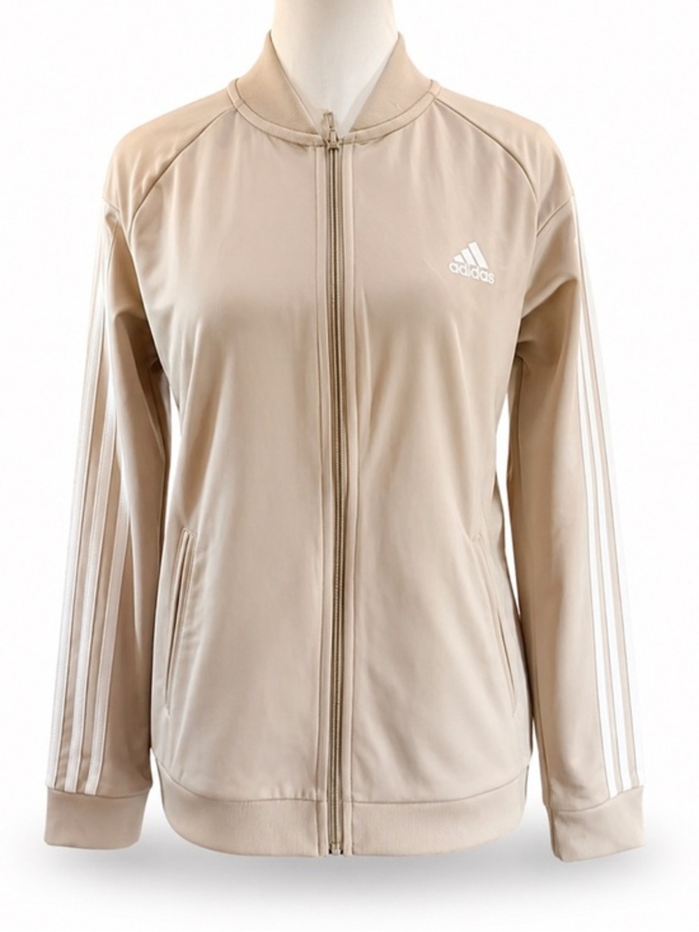 Adidas NWT Beige 3 Stripe Track Jacket Full Zip Primegreen Size Medium